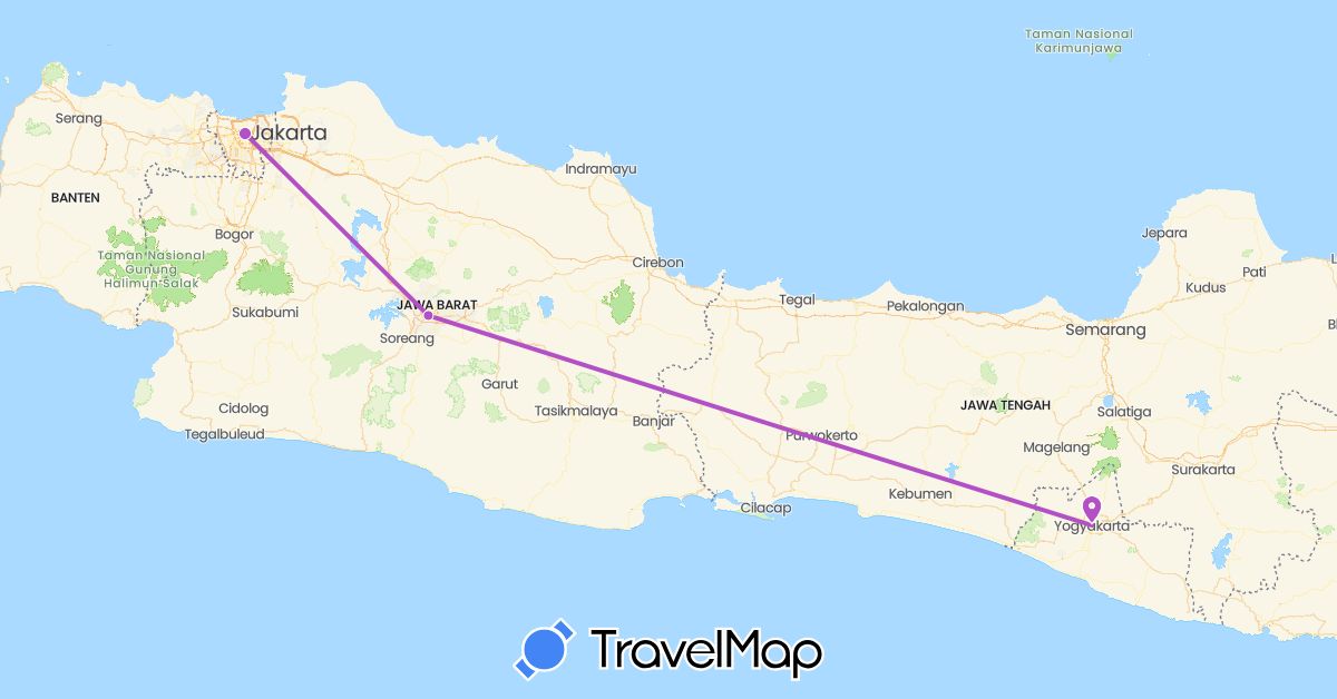 TravelMap itinerary: driving, train in Indonesia (Asia)